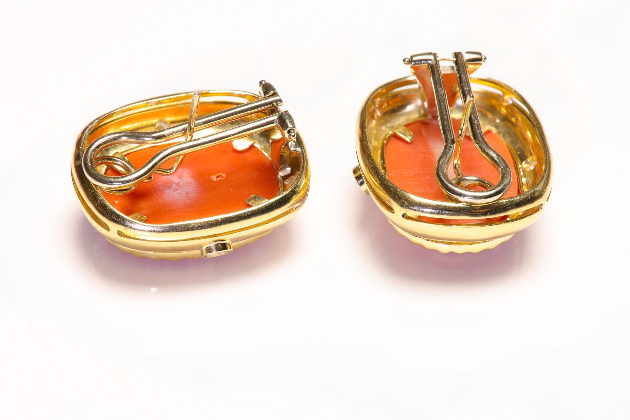Vintage Yellow Gold Diamond Coral Earrings
