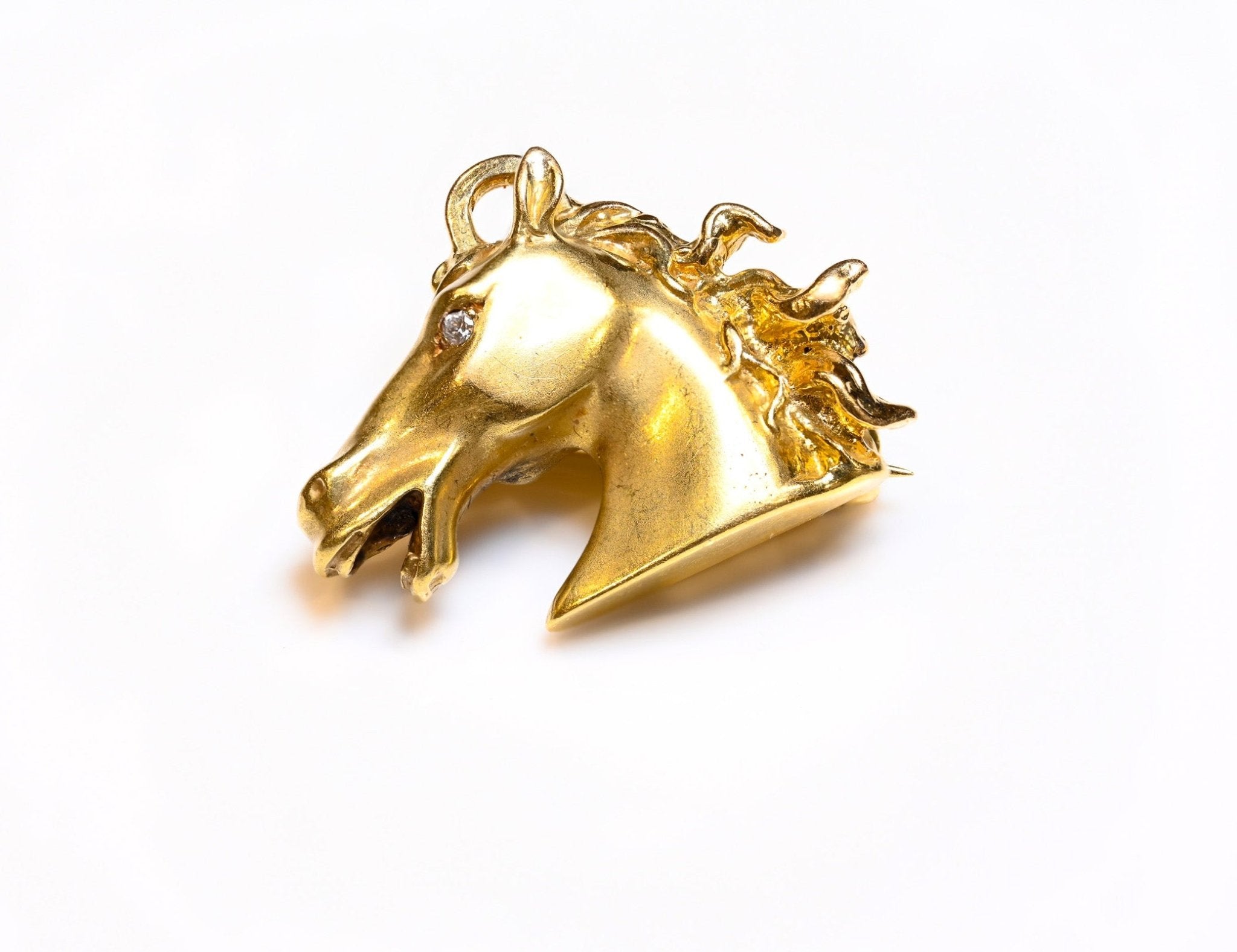Vintage Yellow Gold Diamond Horse Pendant Brooch