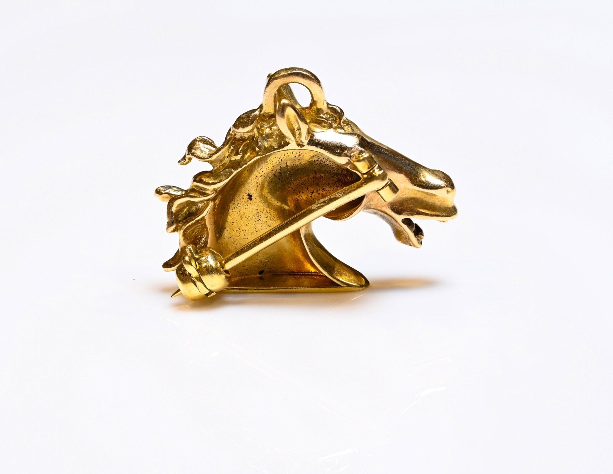 Vintage Yellow Gold Diamond Horse Pendant Brooch