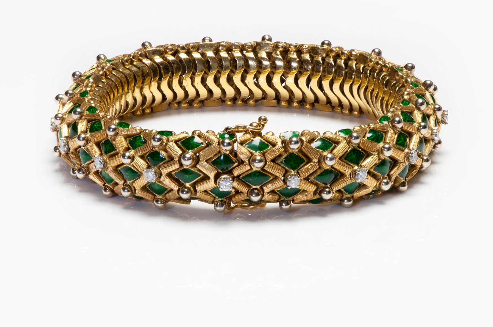 Vintage Yellow Gold Enamel Diamond Bracelet
