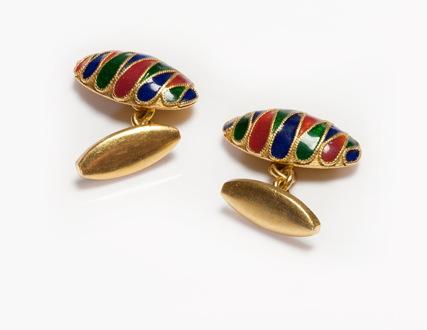 Vintage Yellow Gold Enamel Oval Cufflinks