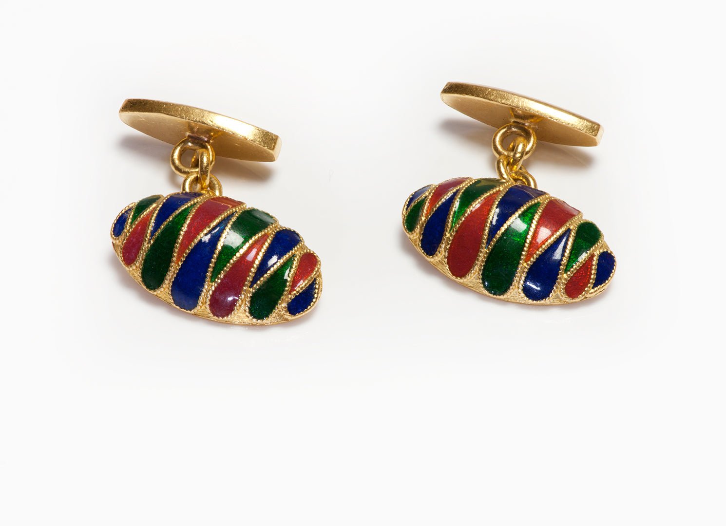 Vintage Yellow Gold Enamel Oval Cufflinks