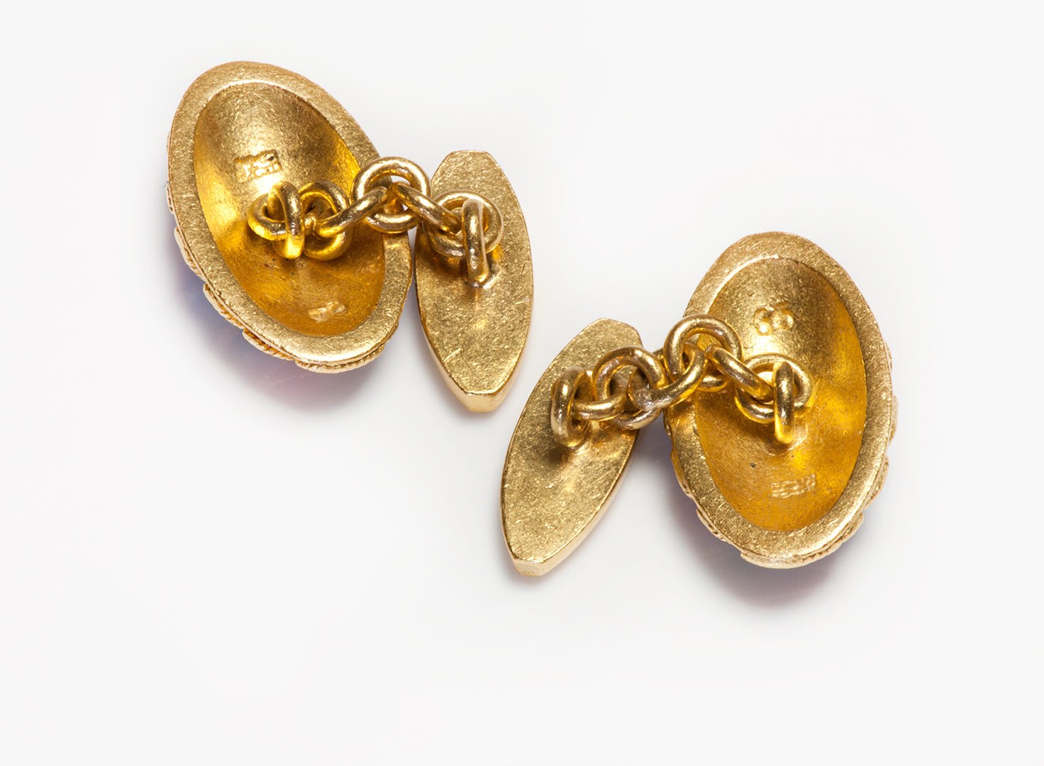 Vintage Yellow Gold Enamel Oval Cufflinks
