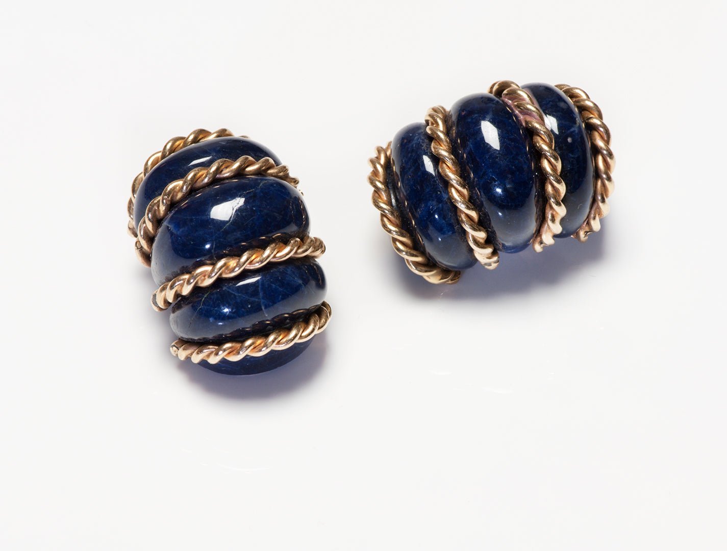 Vintage Yellow Gold Lapis "Shrimp" Earrings