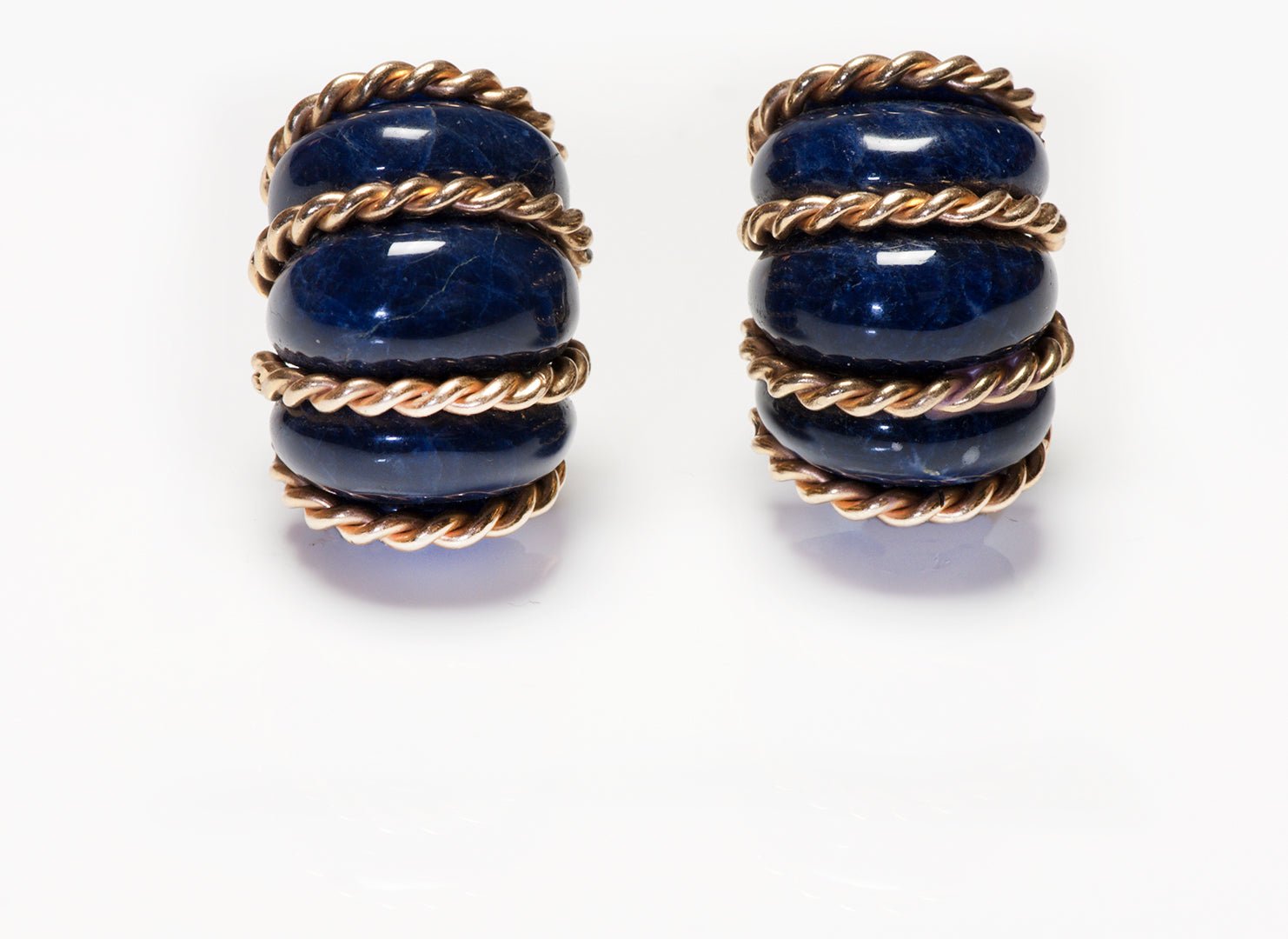 Vintage Yellow Gold Lapis "Shrimp" Earrings
