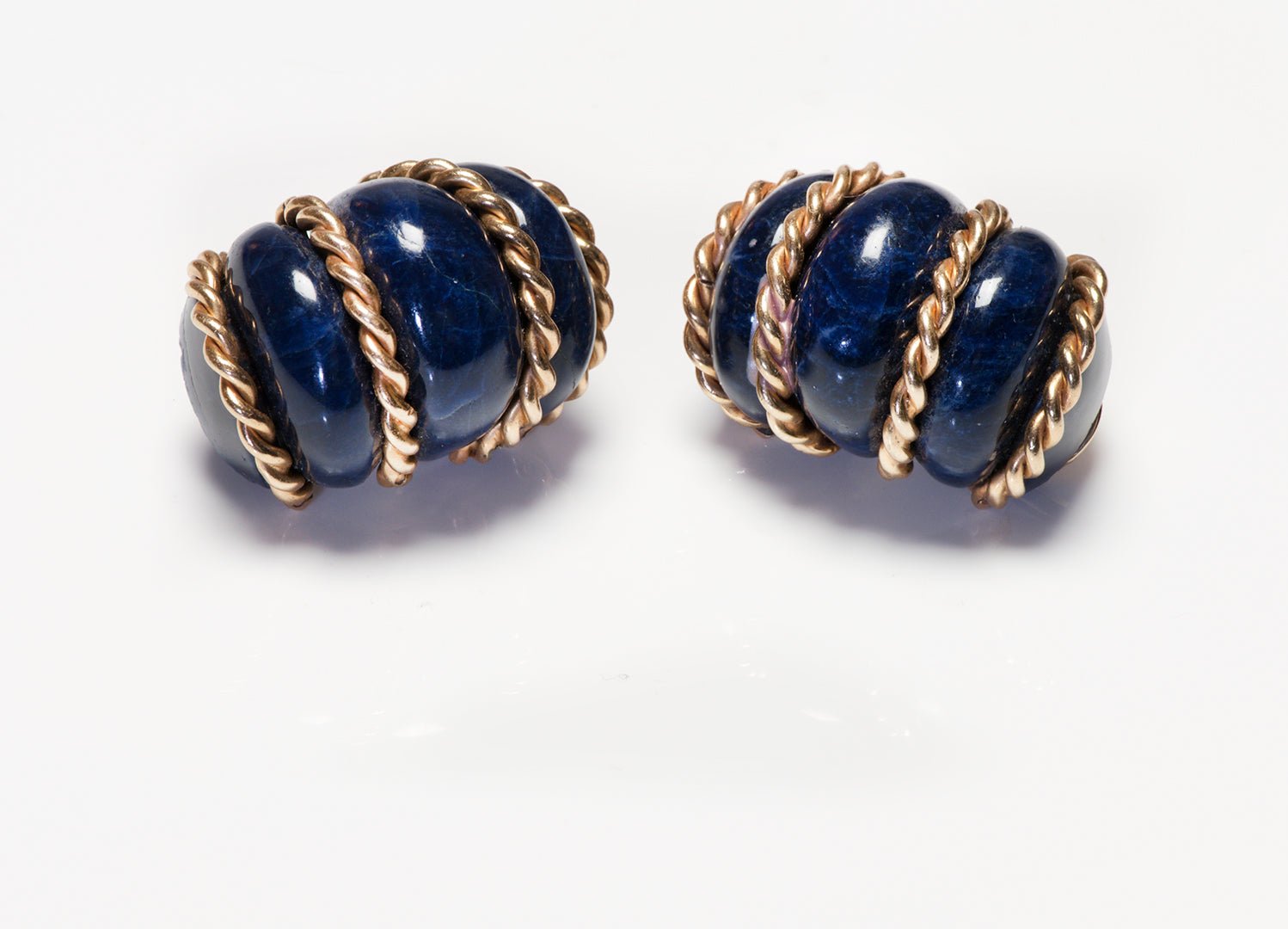 Vintage Yellow Gold Lapis "Shrimp" Earrings