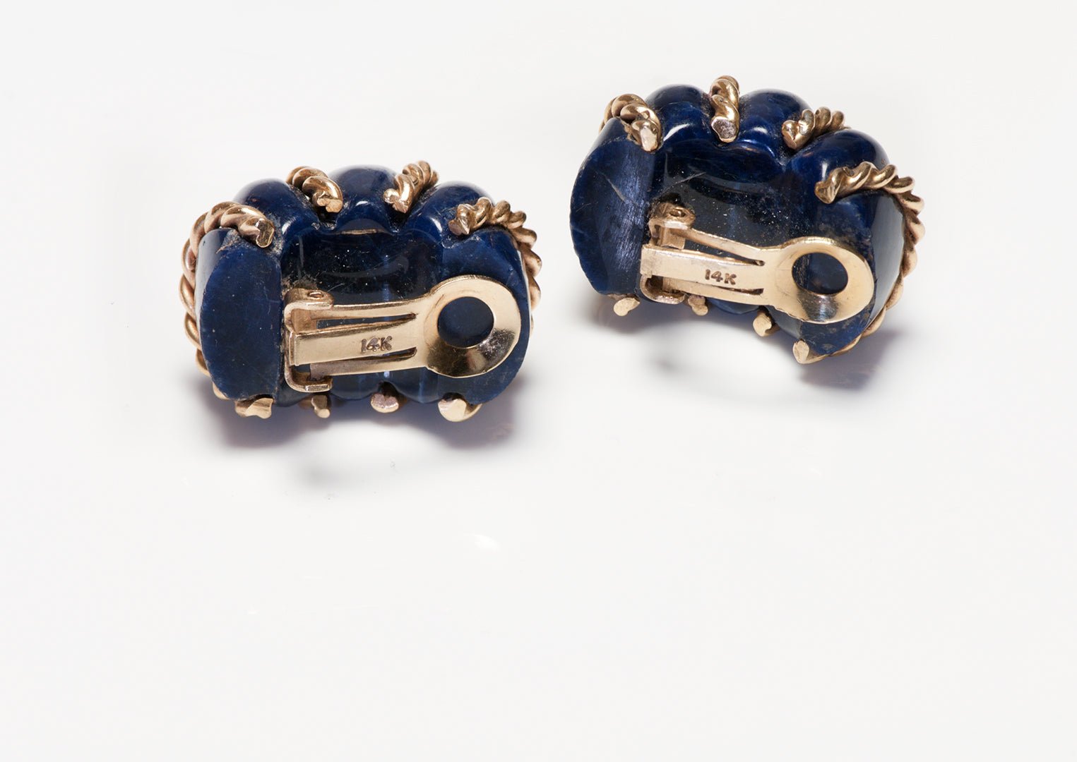 Vintage Yellow Gold Lapis "Shrimp" Earrings