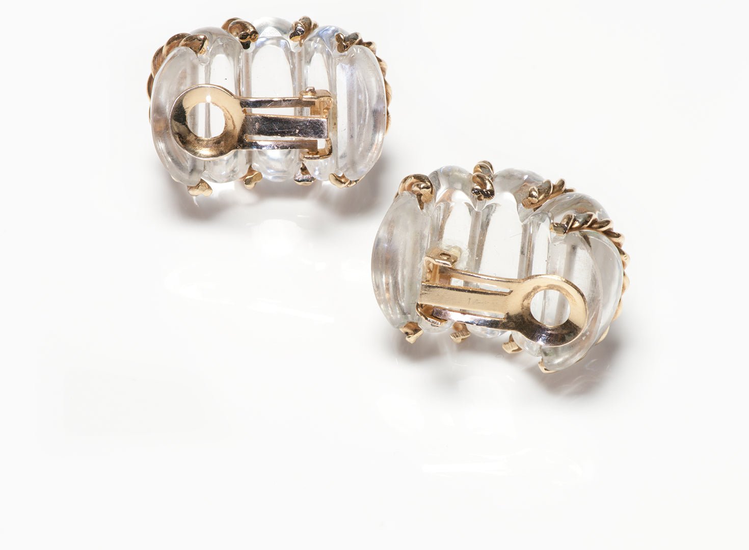 Vintage Yellow Gold & Rock Crystal "Shrimp" Earrings