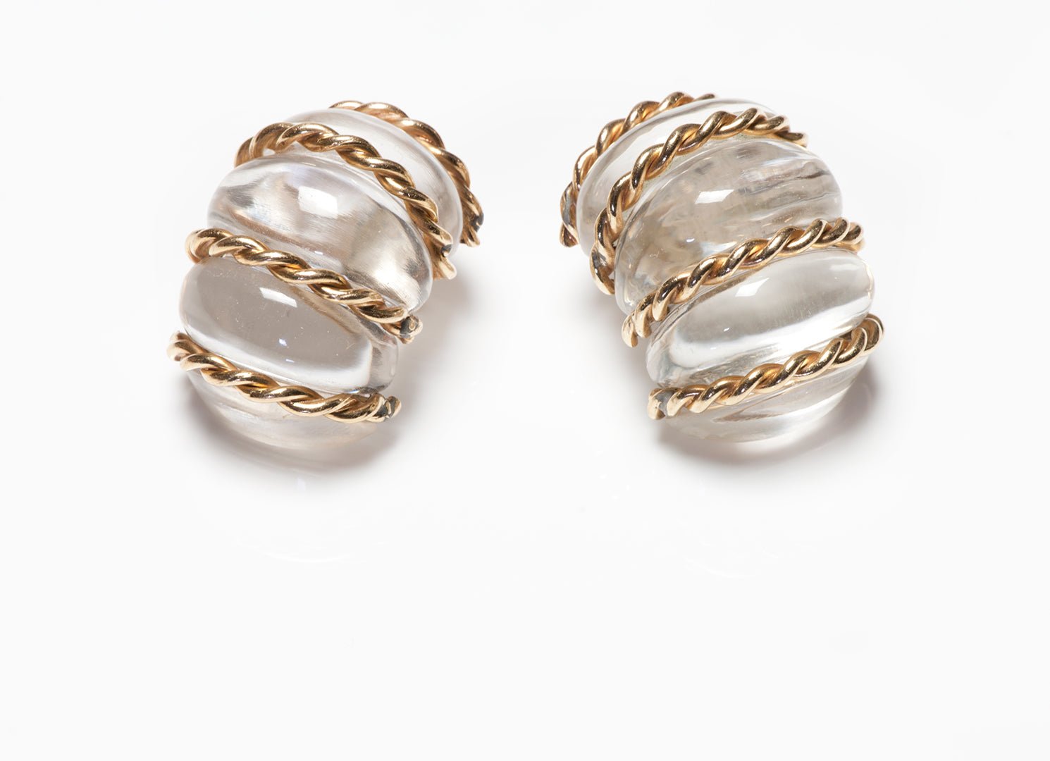 Vintage Yellow Gold & Rock Crystal "Shrimp" Earrings