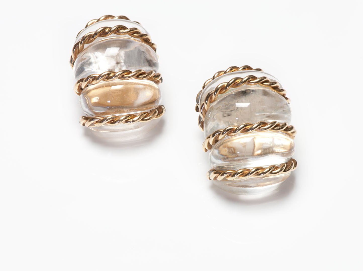 Vintage Yellow Gold & Rock Crystal "Shrimp" Earrings