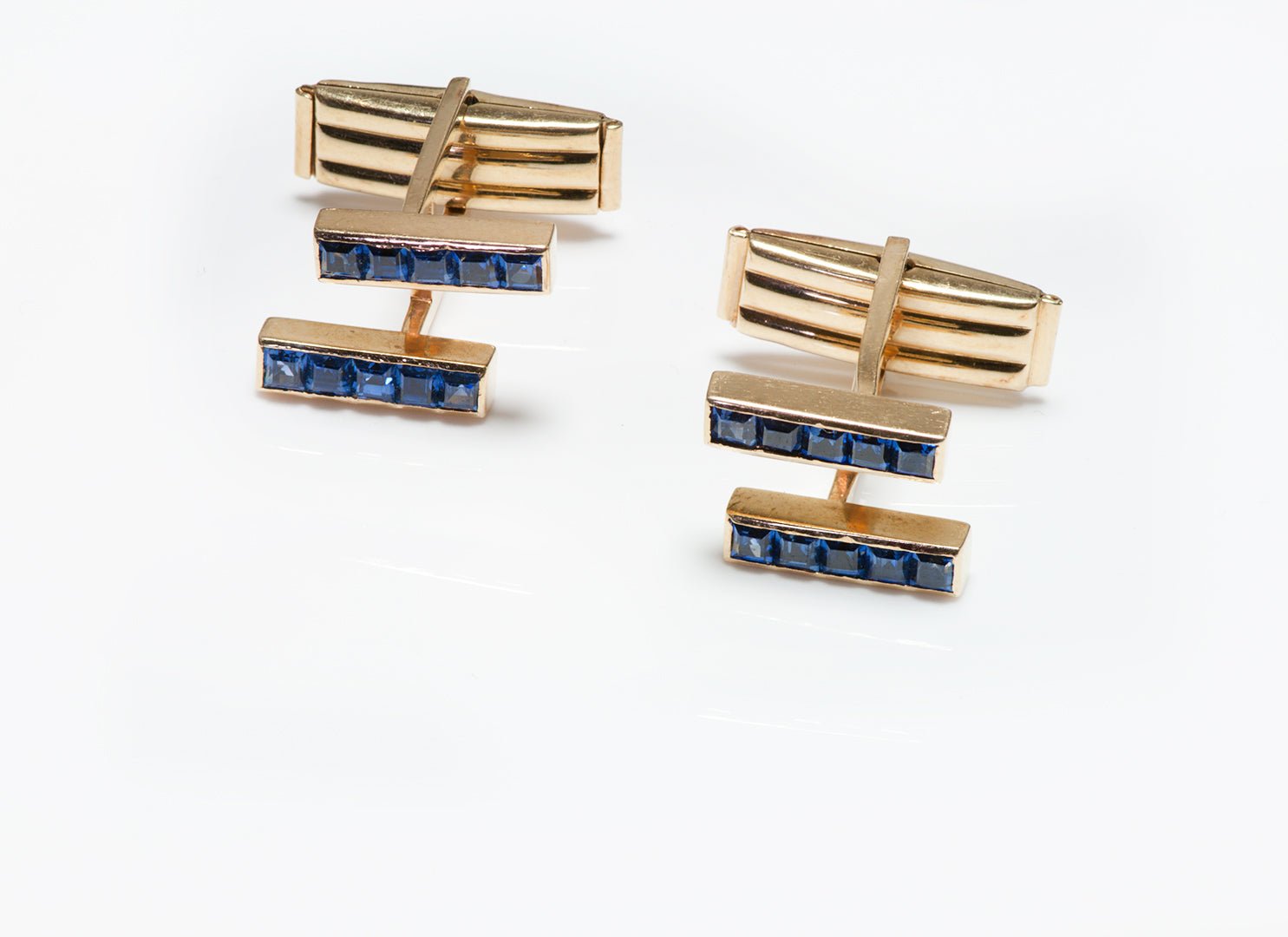 Vintage Yellow Gold Sapphire Cufflink & Stud Set