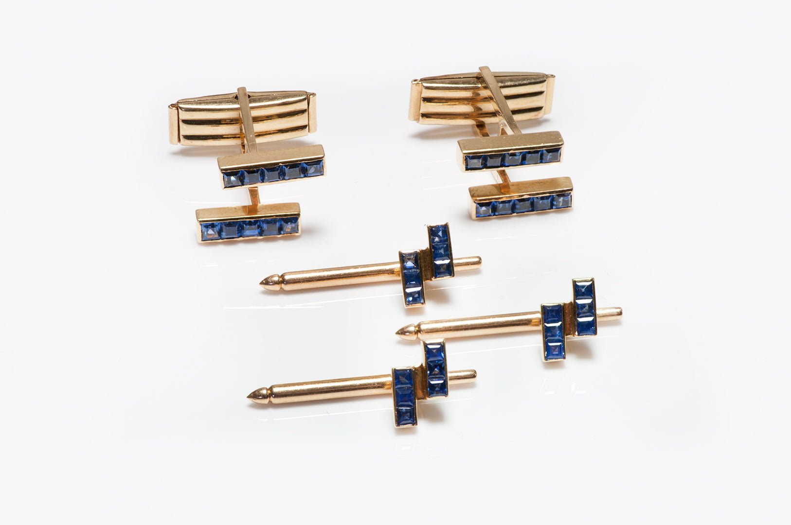Vintage Yellow Gold Sapphire Cufflink & Stud Set