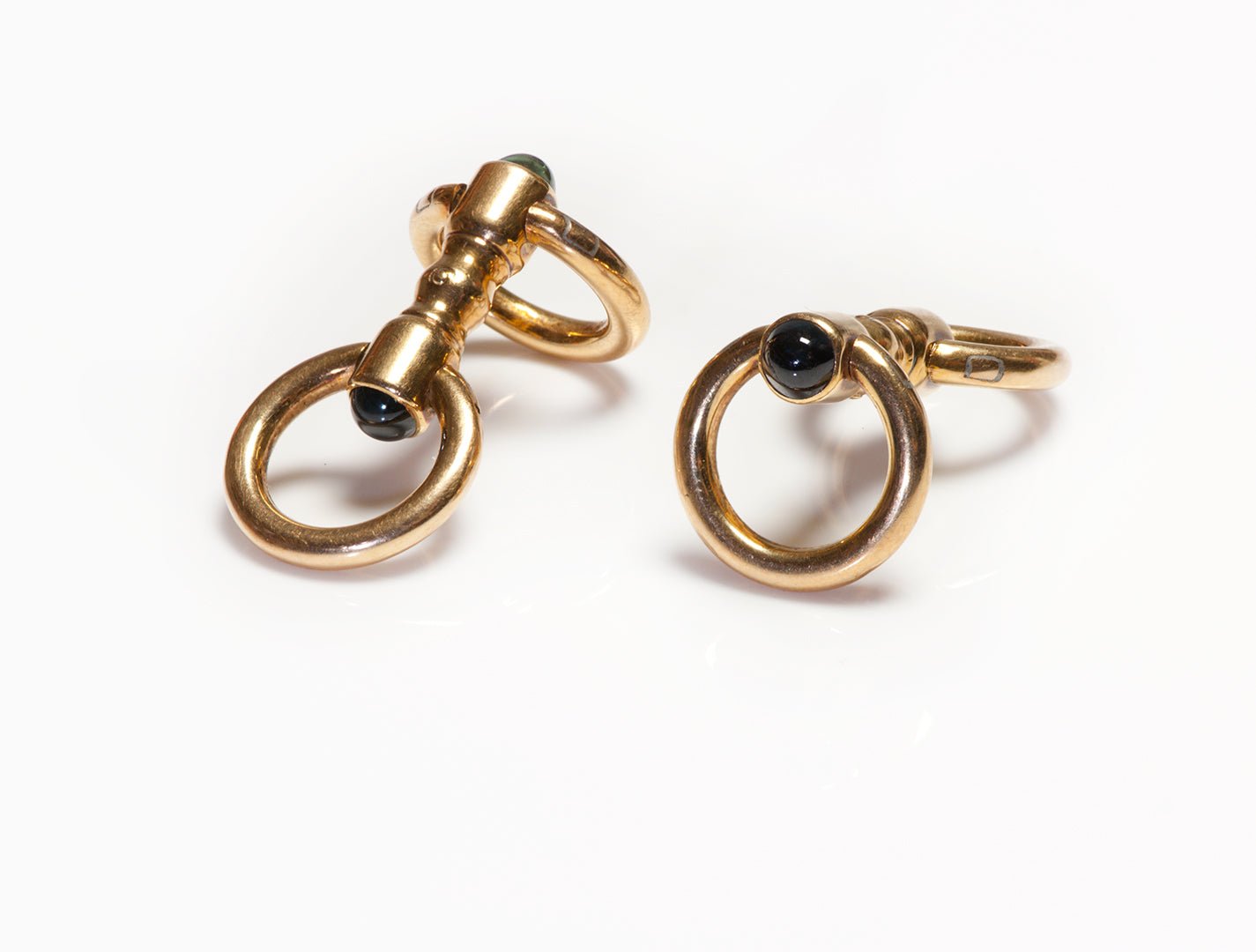 Vintage Yellow Gold Sapphire Stirrup Cufflinks