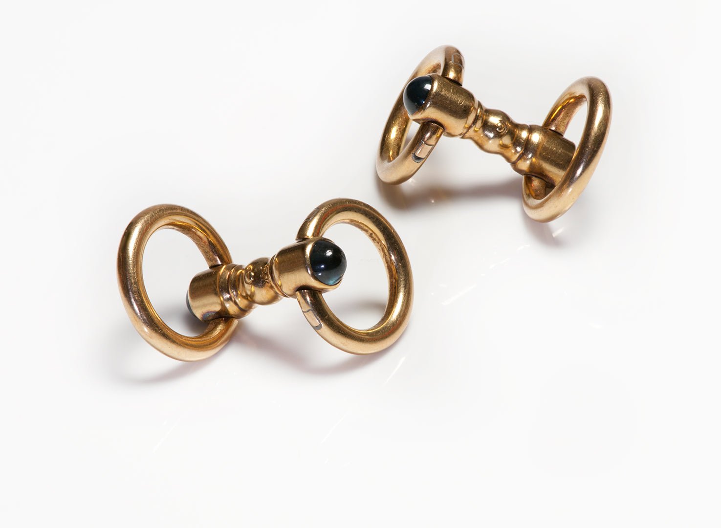 Vintage Yellow Gold Sapphire Stirrup Cufflinks