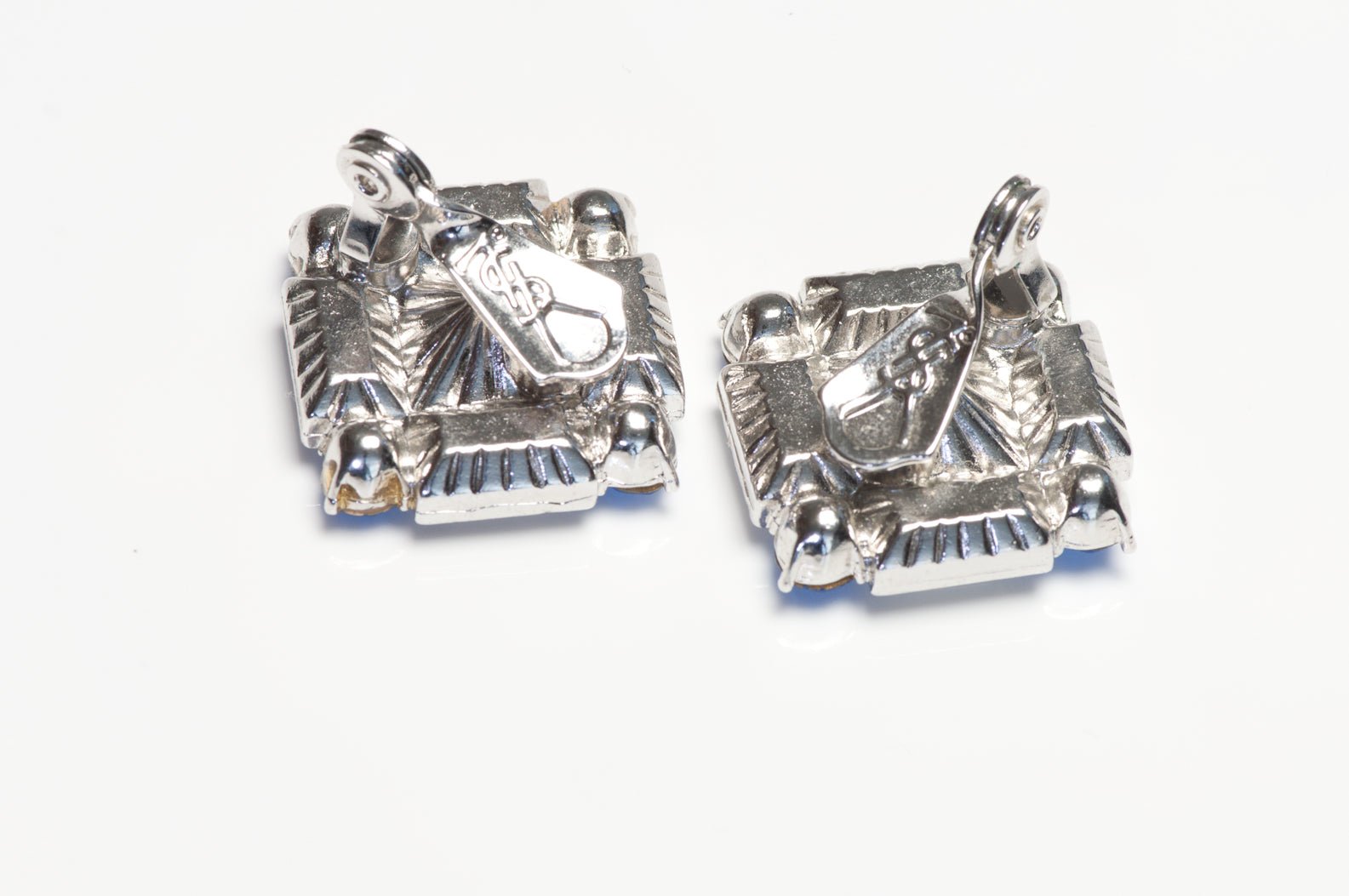 Vintage Yves Saint Laurent Paris Blue Crystal Geometric Earrings