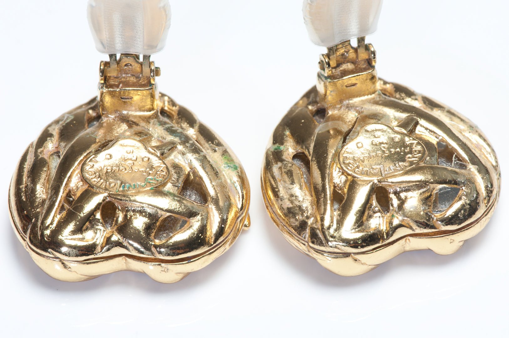 Vintage Yves Saint Laurent Paris Rive Gauche Red Resin Heart Earrings
