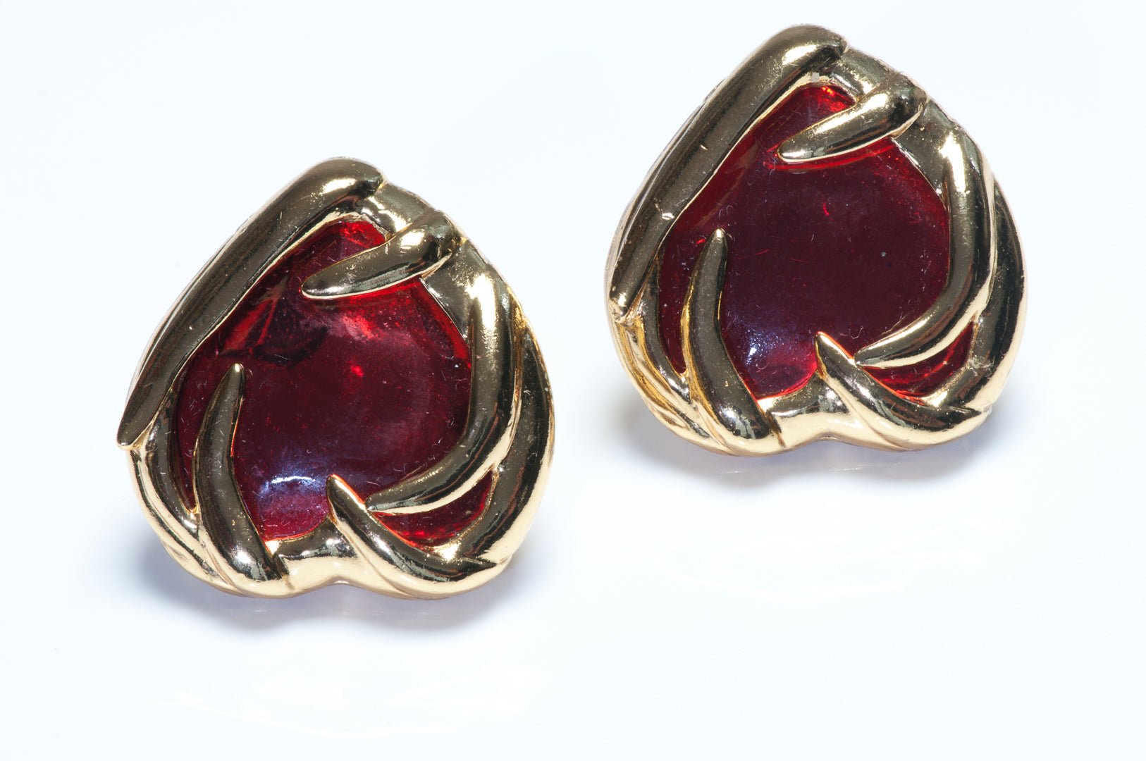 Vintage Yves Saint Laurent Paris Rive Gauche Red Resin Heart Earrings