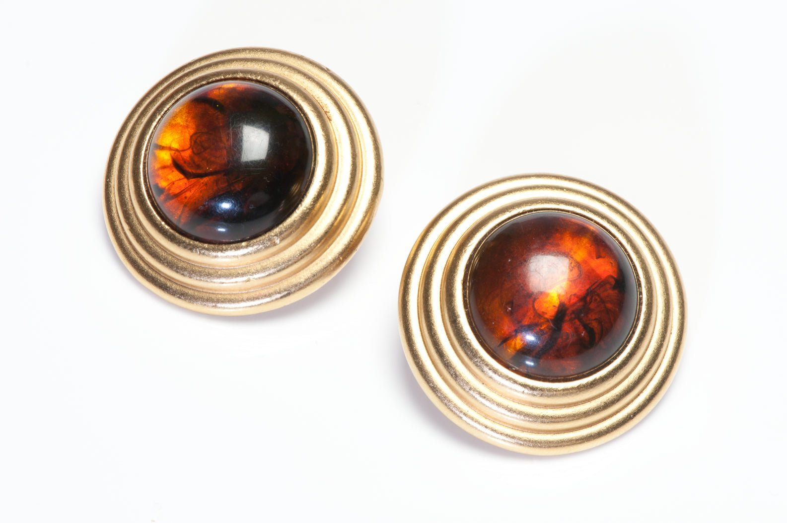 Vintage Yves Saint Laurent Paris YSL Faux Amber Dome Earrings