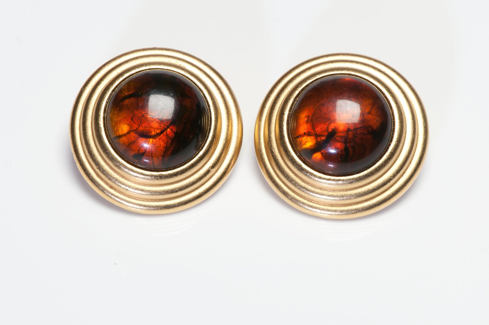 Vintage Yves Saint Laurent Paris YSL Faux Amber Dome Earrings