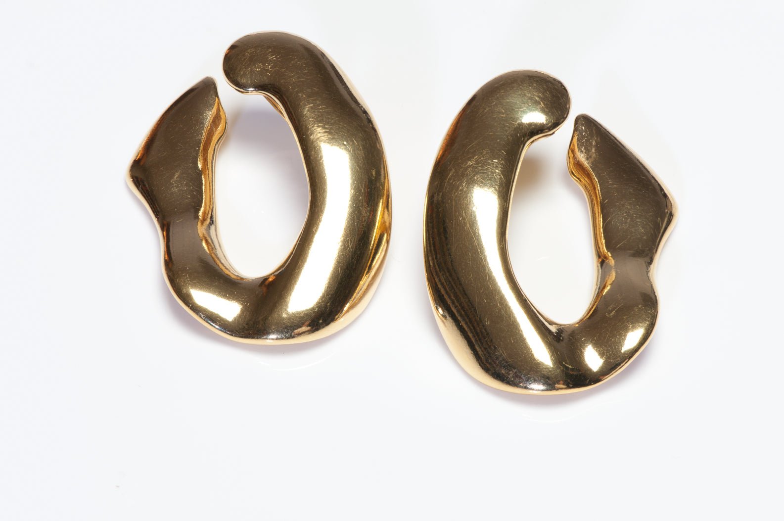Vintage Yves Saint Laurent Paris YSL Gold Plated Abstract Hoop Earrings