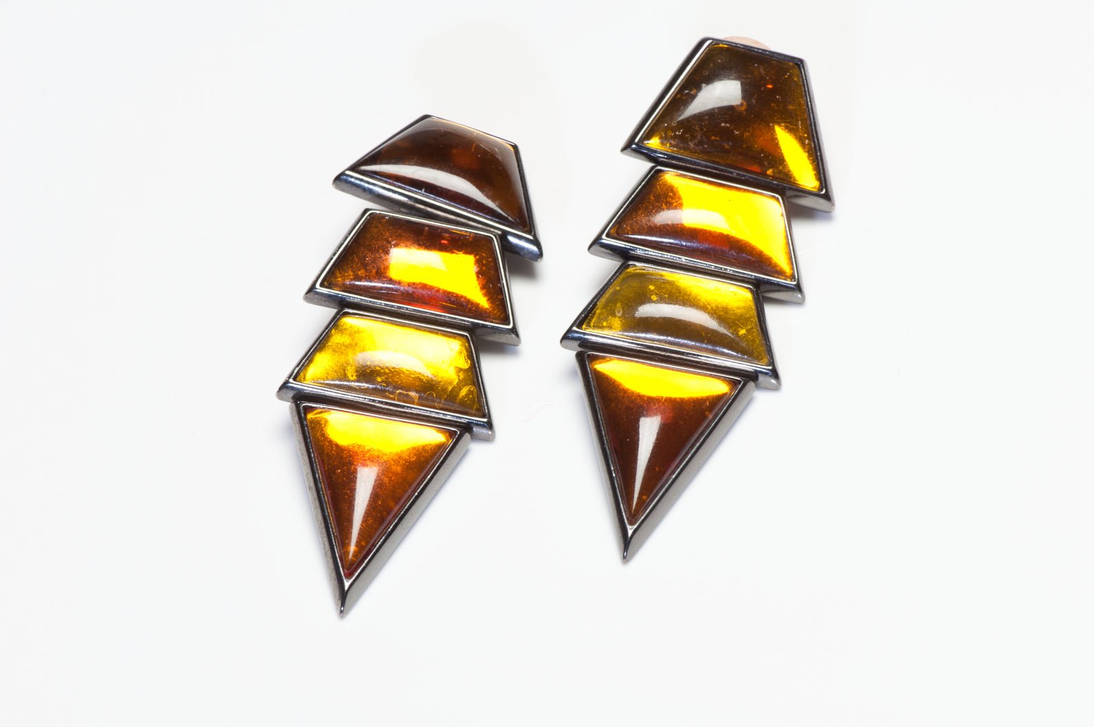 Vintage Yves Saint Laurent Paris YSL Long Faux Amber Lucite Geometric Earrings