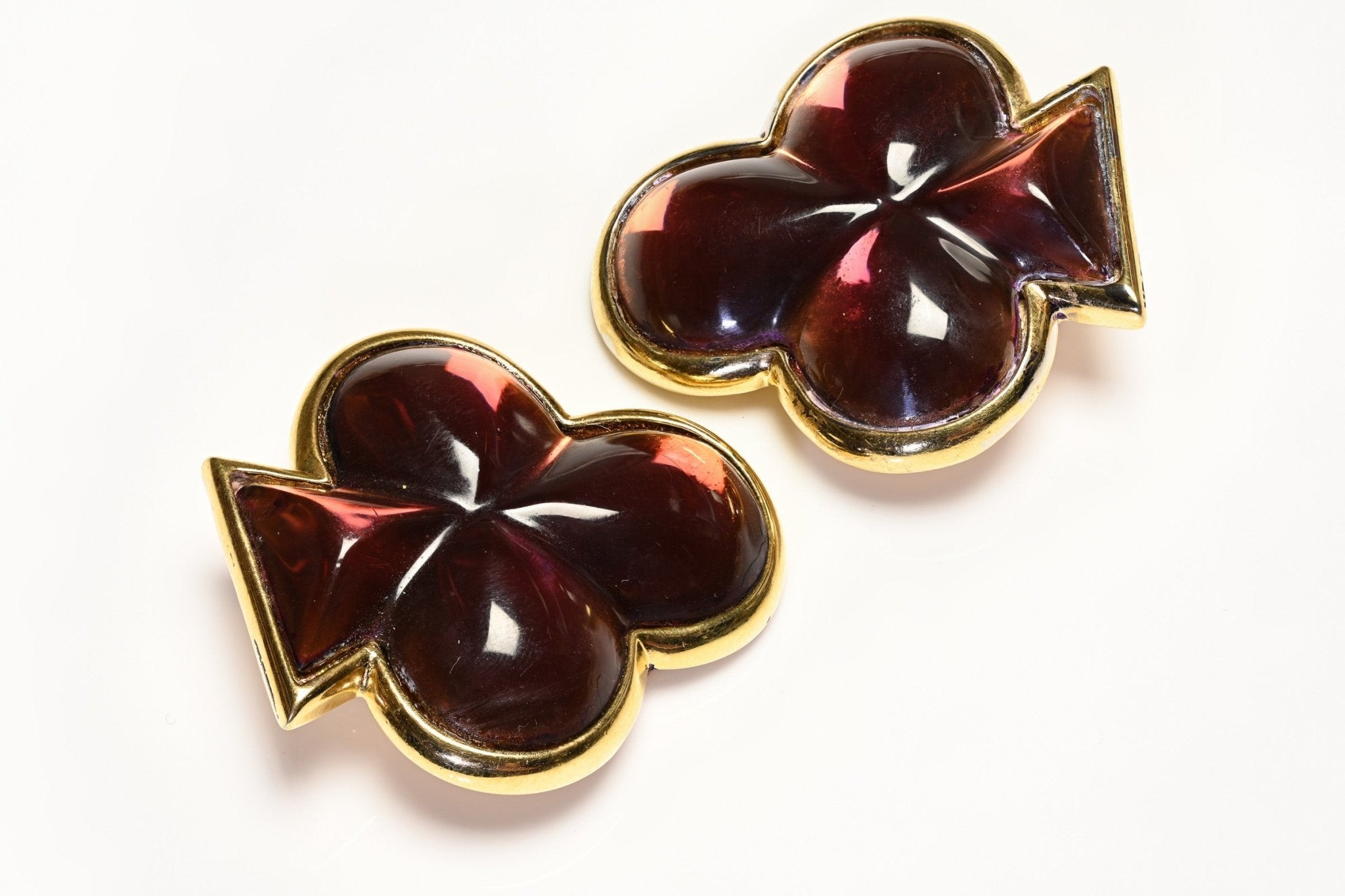 Vintage Yves Saint Laurent Paris YSL Purple Lucite Large Spade Earrings