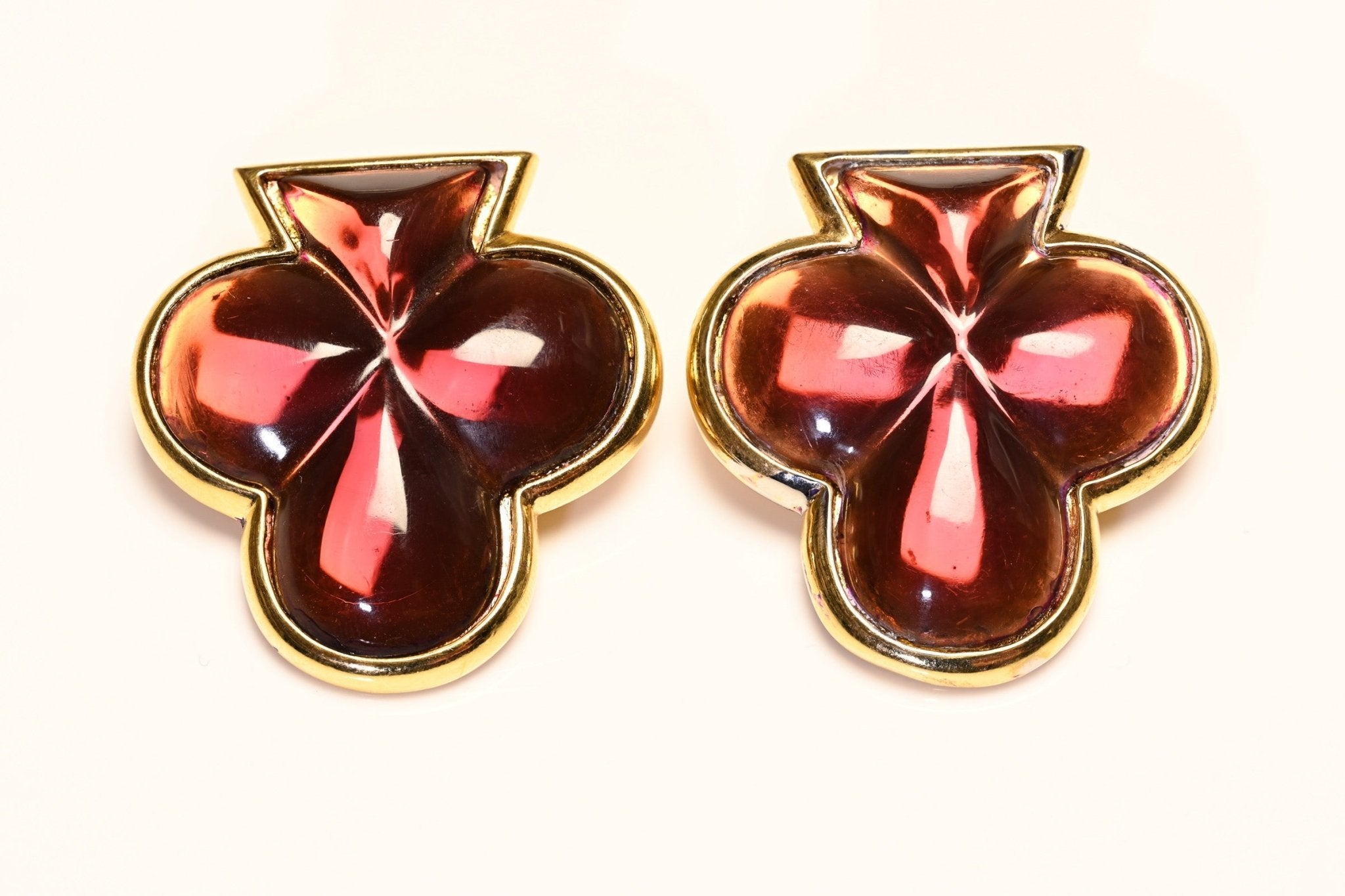 Vintage Yves Saint Laurent Paris YSL Purple Lucite Large Spade Earrings