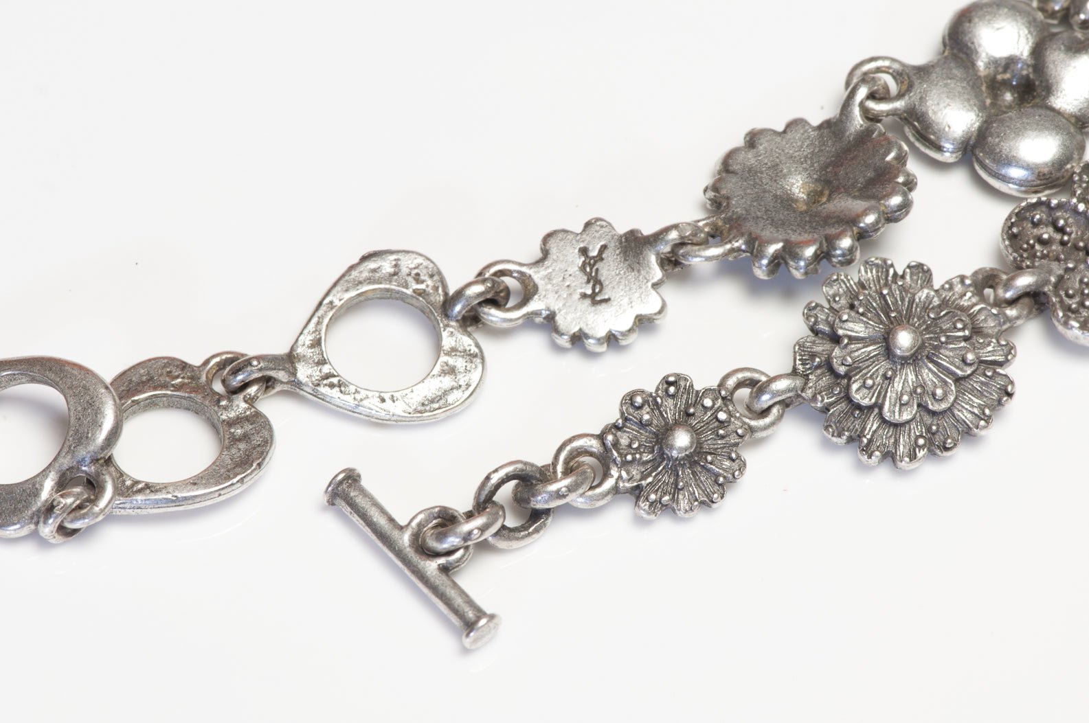 Vintage Yves Saint Laurent Paris YSL Silver Tone Flower Necklace
