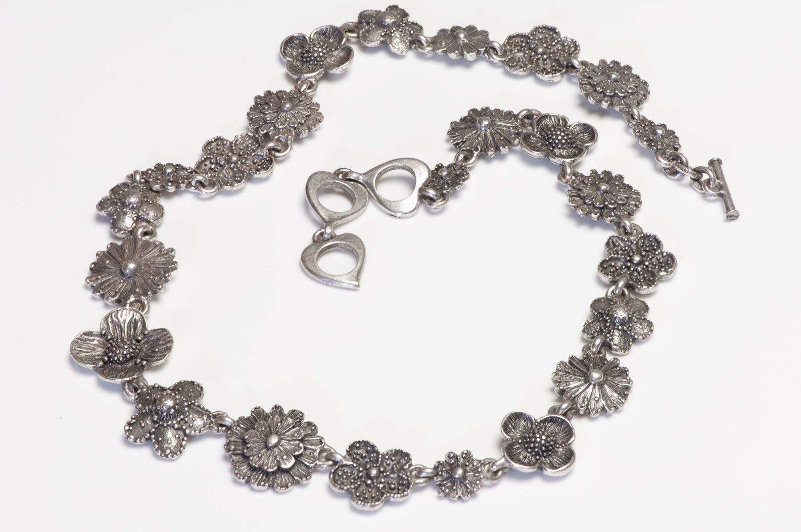 Vintage Yves Saint Laurent Paris YSL Silver Tone Flower Necklace