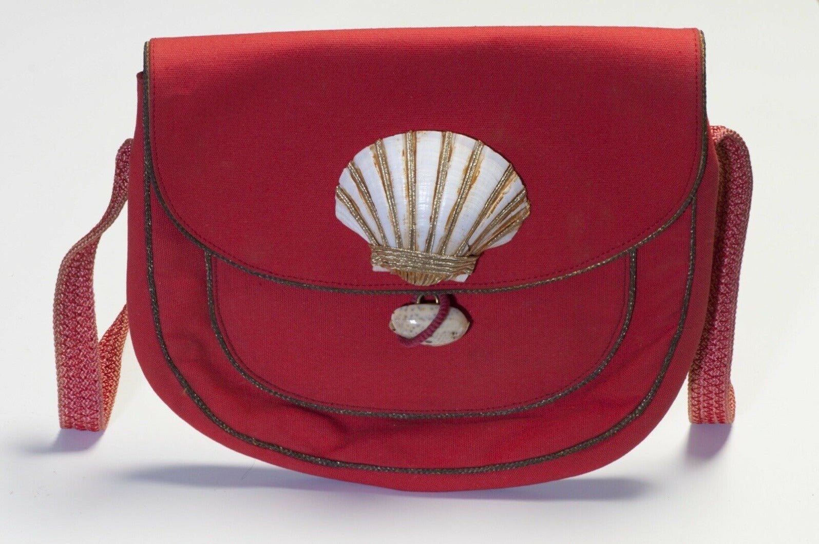 Vintage Yves Saint Laurent Red Canvas Shell Closure Crossbody Bag