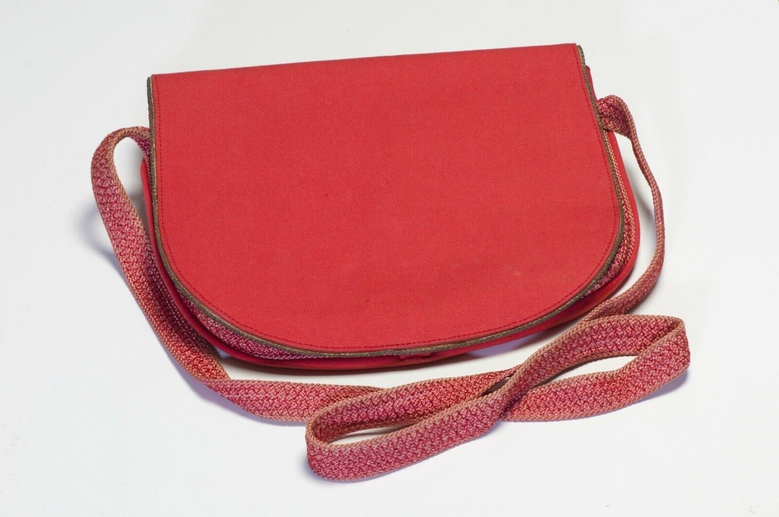 Vintage Yves Saint Laurent Red Canvas Shell Closure Crossbody Bag