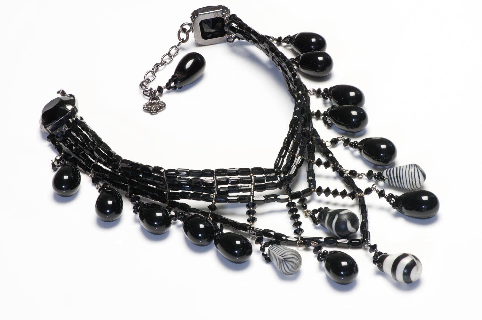 Vintage Yves Saint Laurent Rive Gauche Black White Glass Beads Choker Necklace