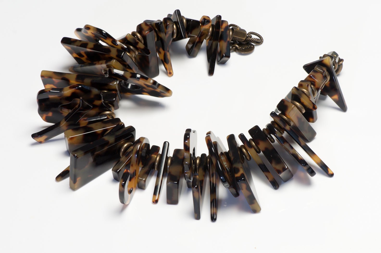 Vintage Yves Saint Laurent Rive Gauche Faux Tortoise Resin Logo Charm Necklace