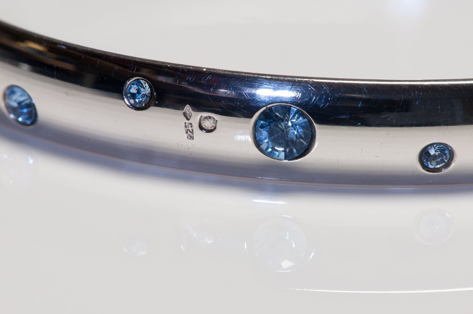 Vintage Yves Saint Laurent Sterling Silver Blue Crystal Bangle Bracelet