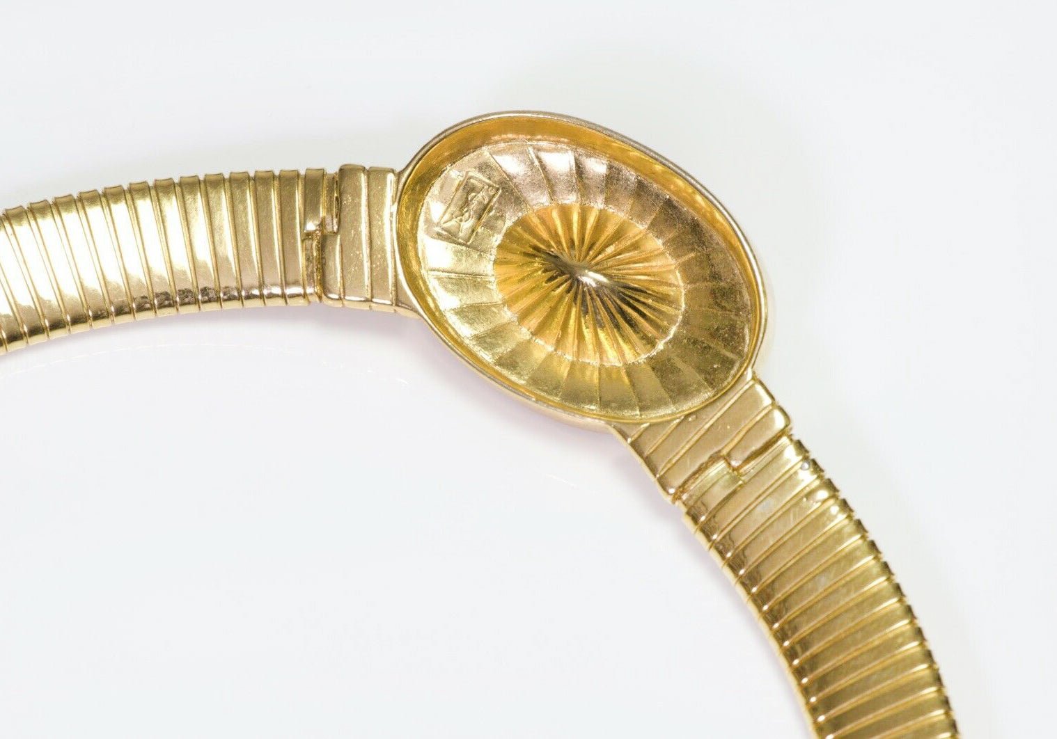 Vintage Yves Saint Laurent YSL Enamel Pink Crystal Tubogas Necklace