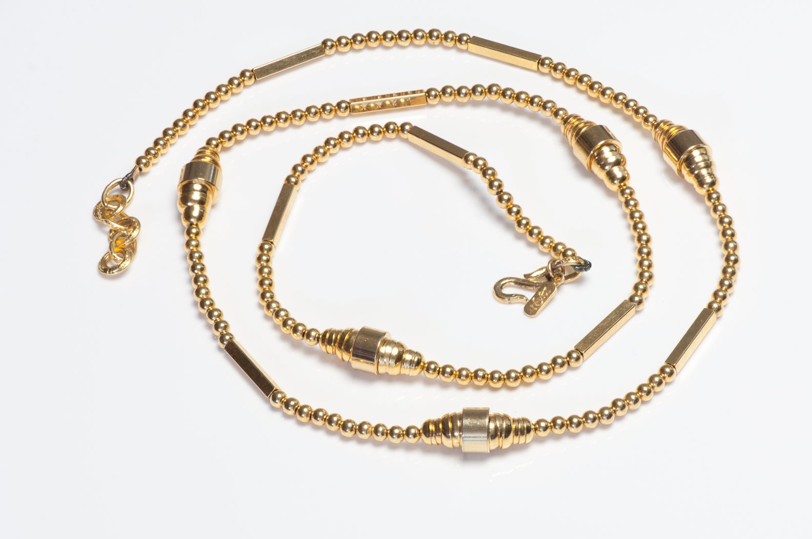 Vintage Yves Saint Laurent YSL Gold Plated Beads Geometric Chain Necklace