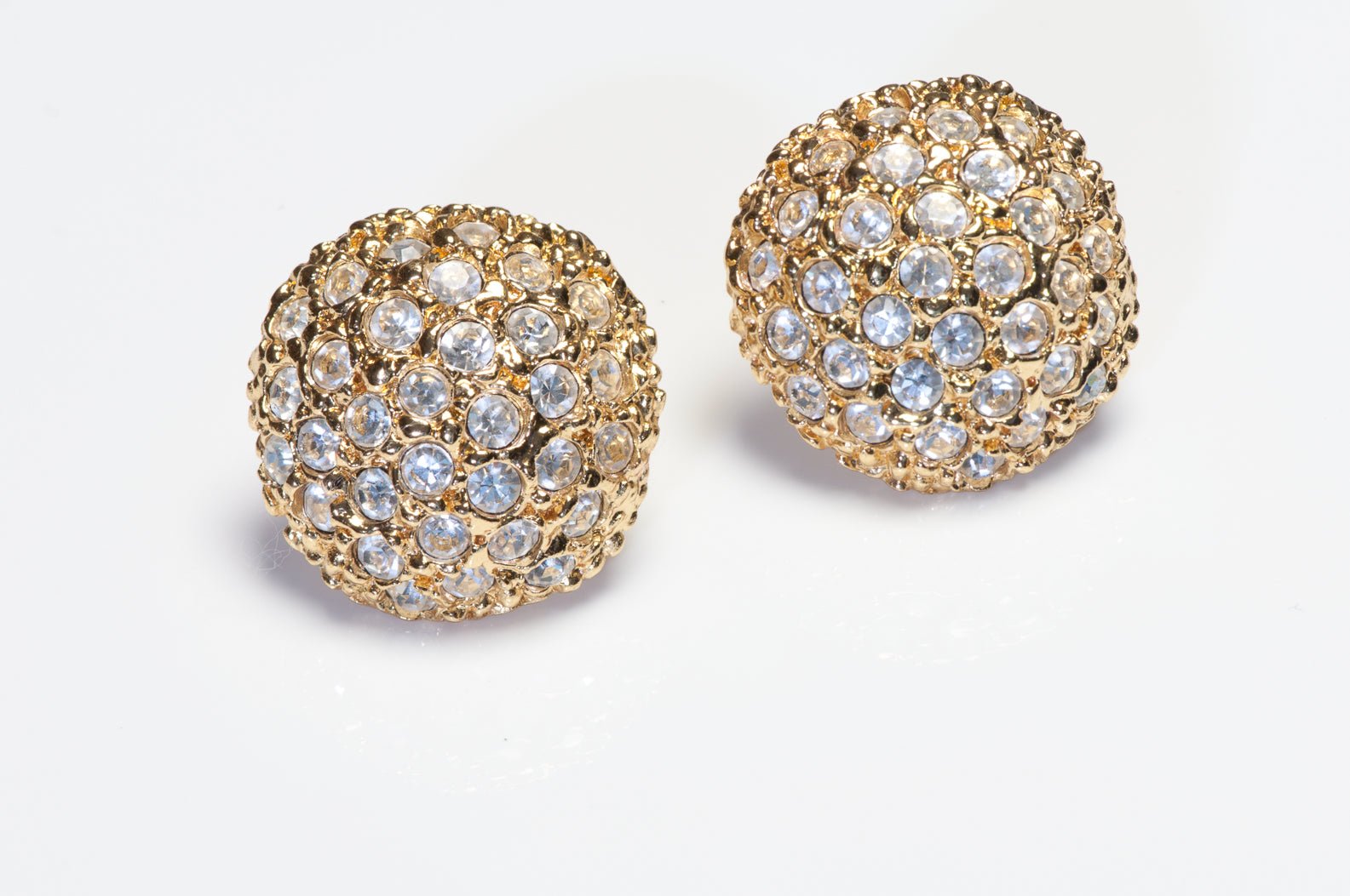Vintage Yves Saint Laurent YSL Gold Plated Crystal Dome Earrings