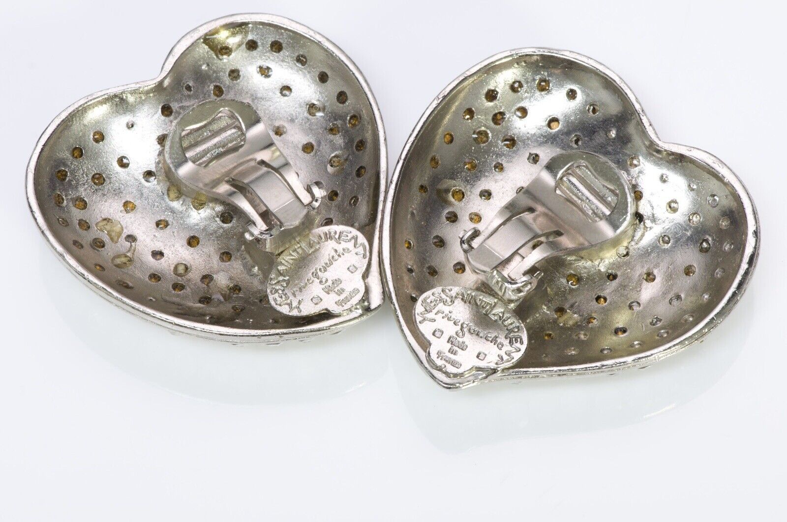 Vintage Yves Saint Laurent YSL Rive Gauche Crystal Heart Earrings