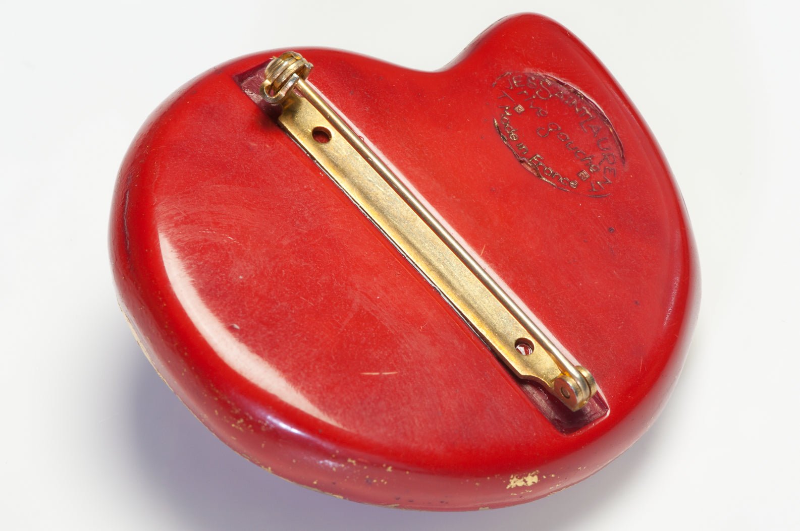 Vintage Yves Saint Laurent YSL Rive Gauche Red Gold Enamel Shell Brooch