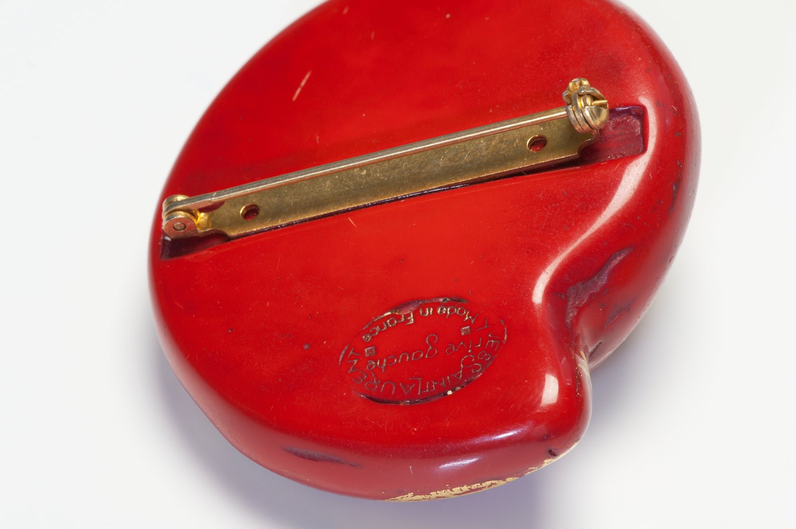 Vintage Yves Saint Laurent YSL Rive Gauche Red Gold Enamel Shell Brooch