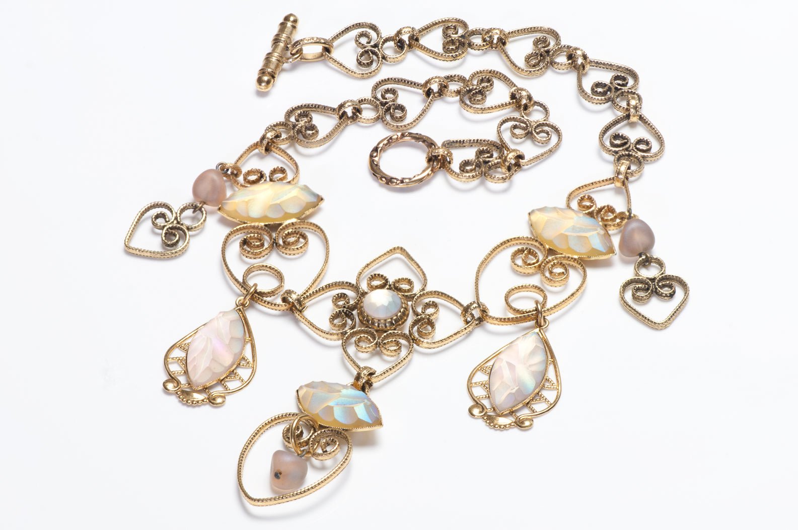 Vintage Zoe Coste Paris Opaline Carved Lucite Filigree Heart Earrings Necklace Set