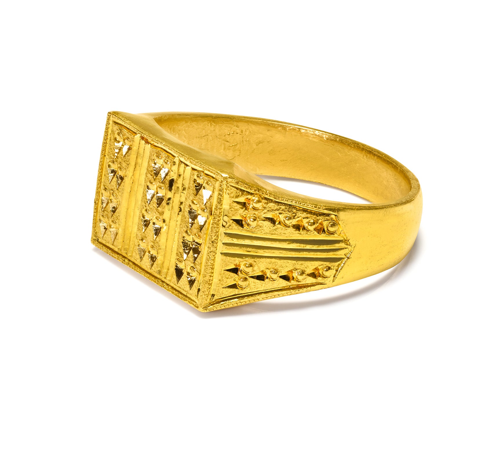 Ancient-Inspired Vintage 24K Gold Engraved Geometric Men’s Ring