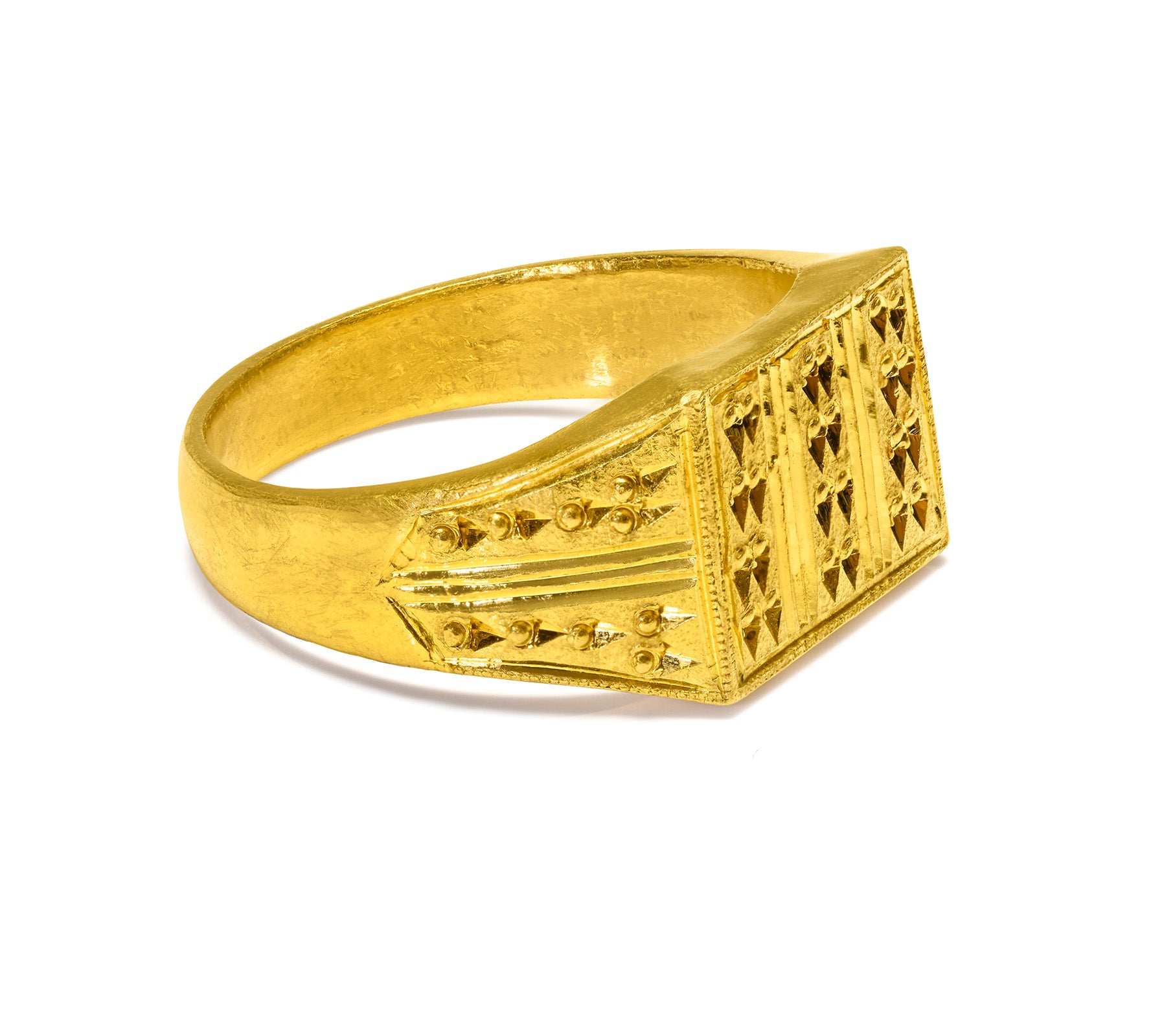 Ancient-Inspired Vintage 24K Gold Engraved Geometric Men’s Ring