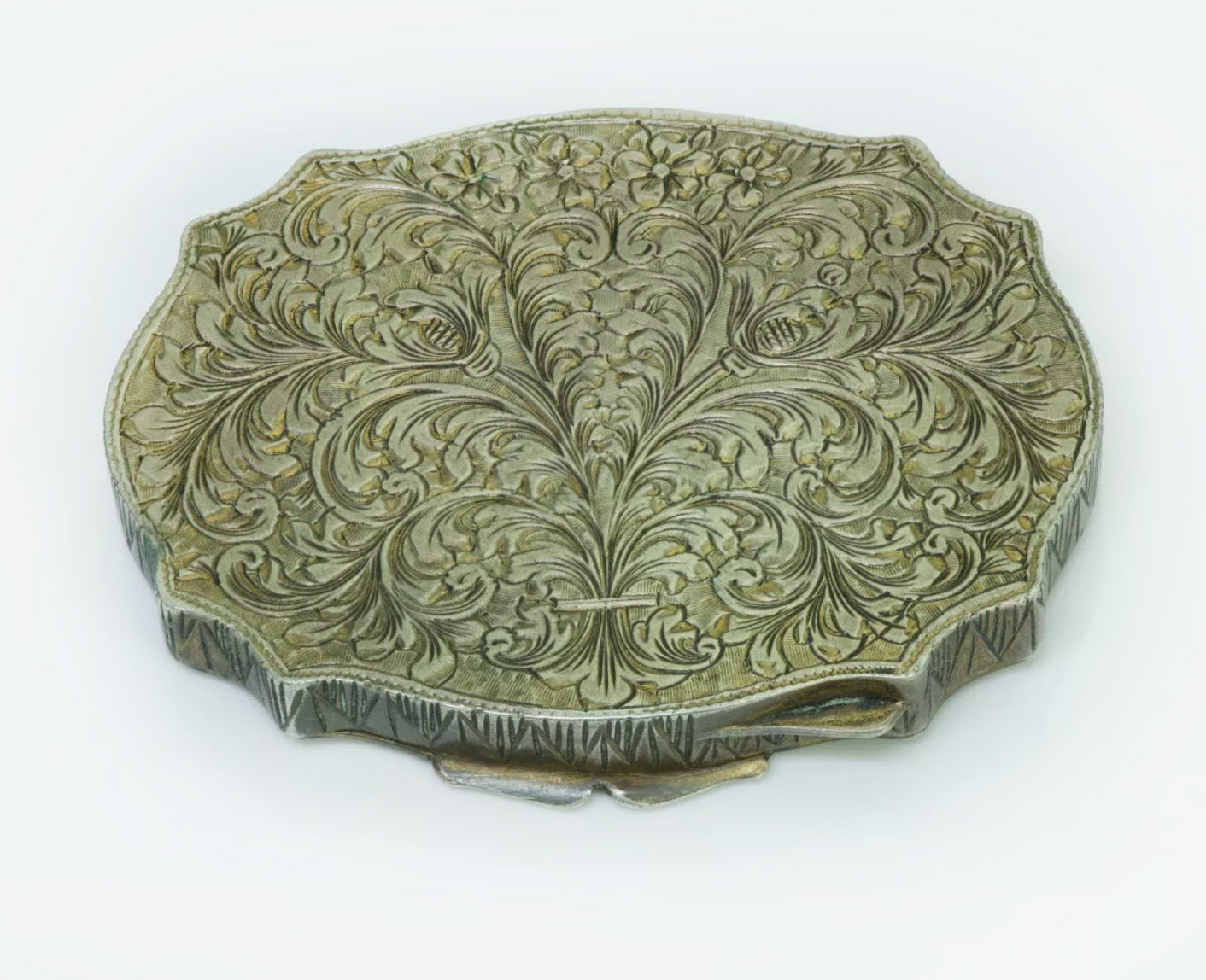 Vintage Engraved Silver Enamel Compact