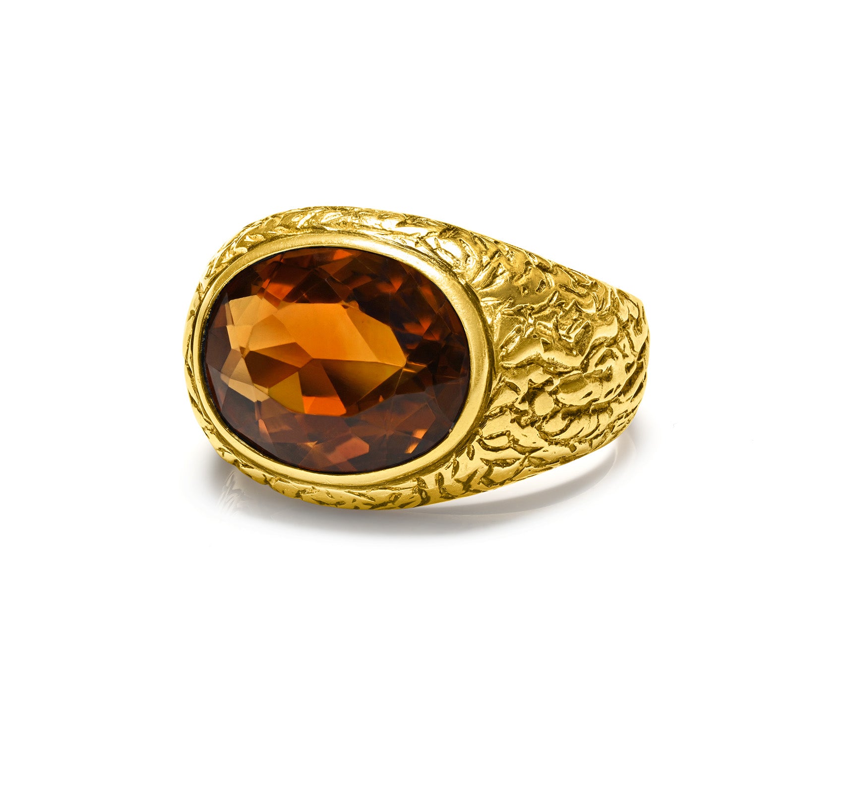 Textured Gold Unisex Citrine Ring