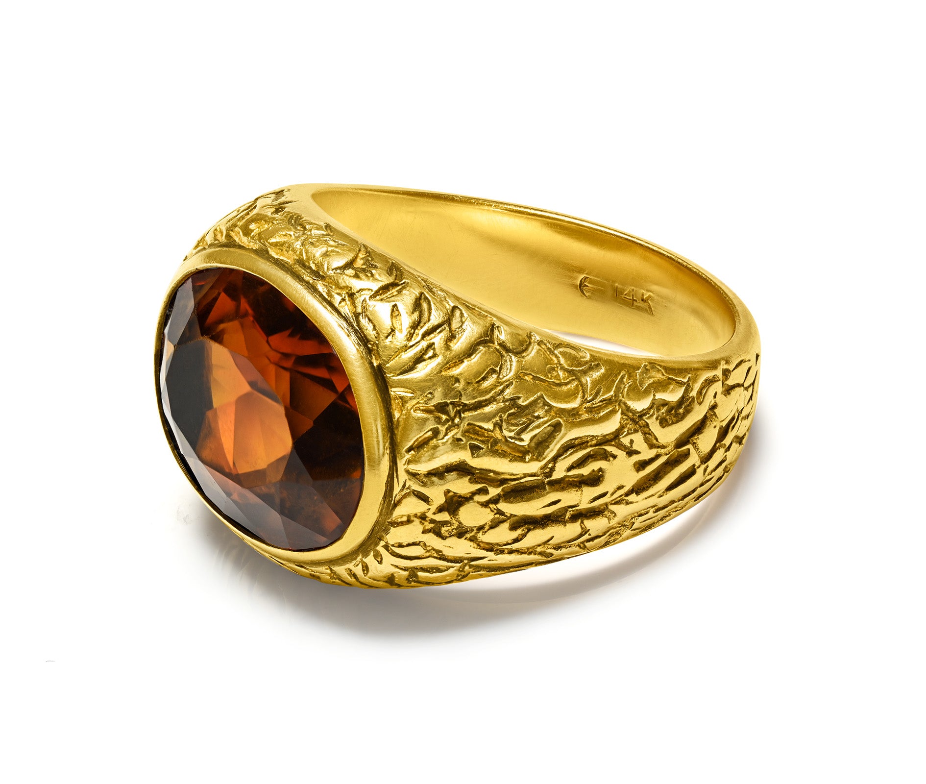 Textured 14K Yellow Gold Unisex Citrine Ring