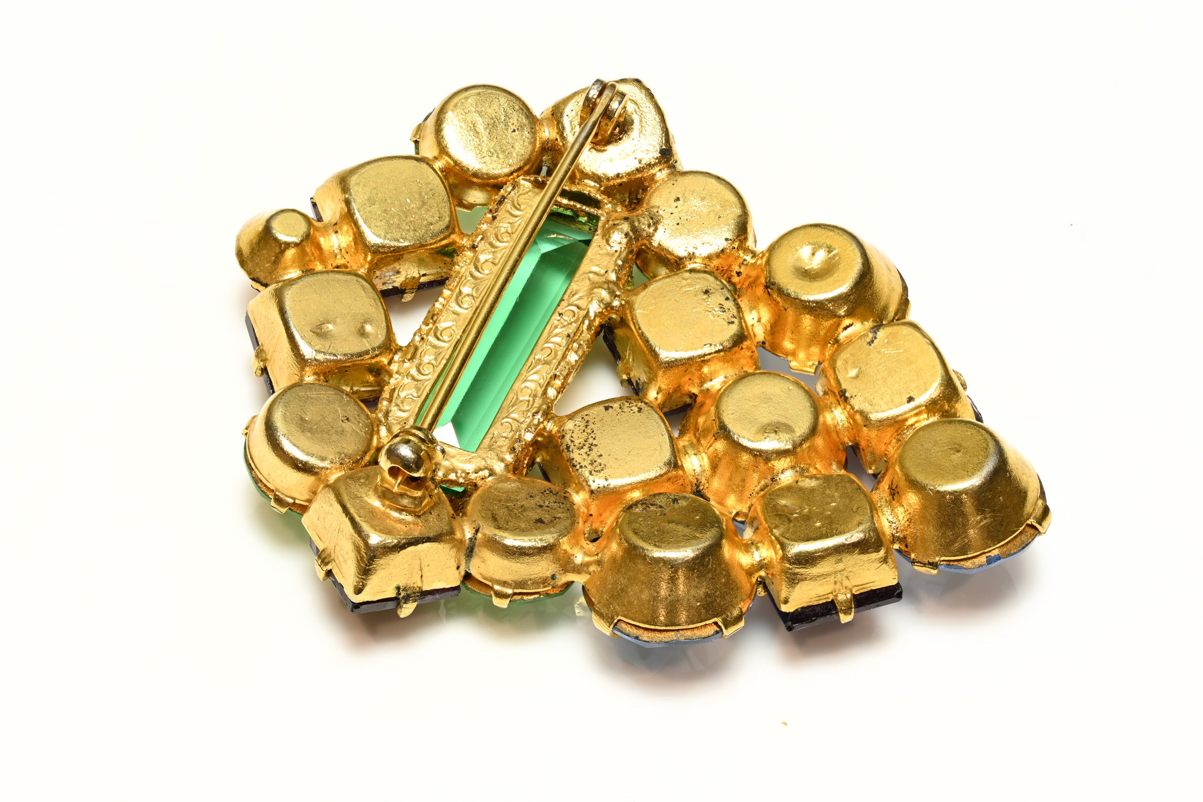 Vintage 1950's Green Purple Blue Crystal Geometric Brooch 2