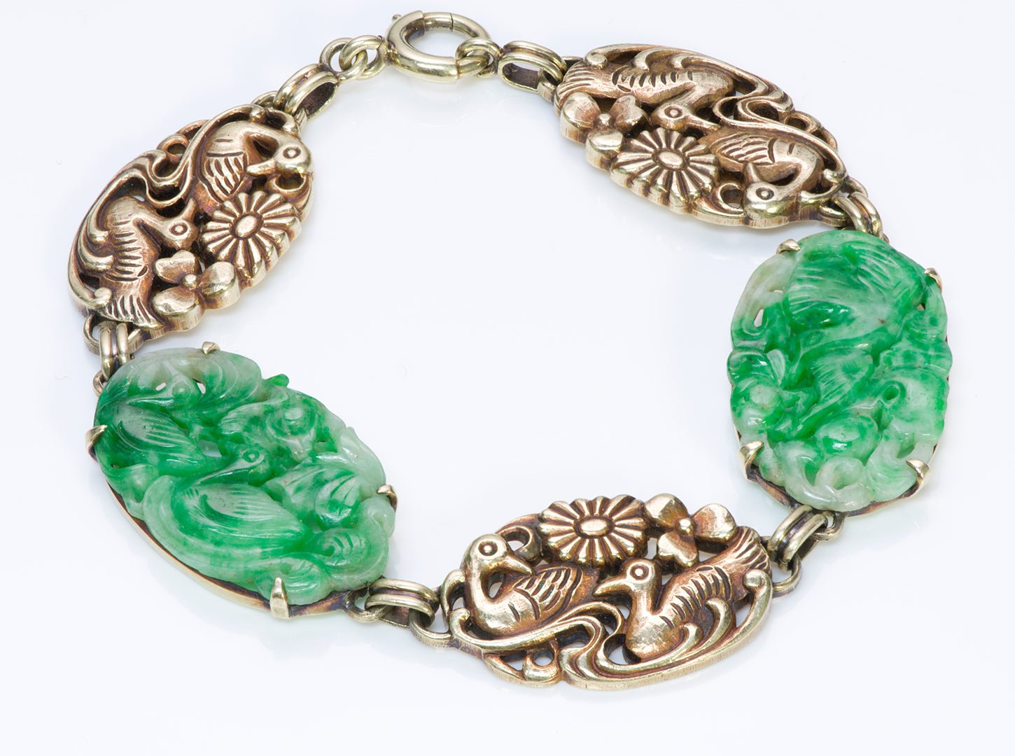 Walter Lampl Vintage Gold Carved Jade Bracelet