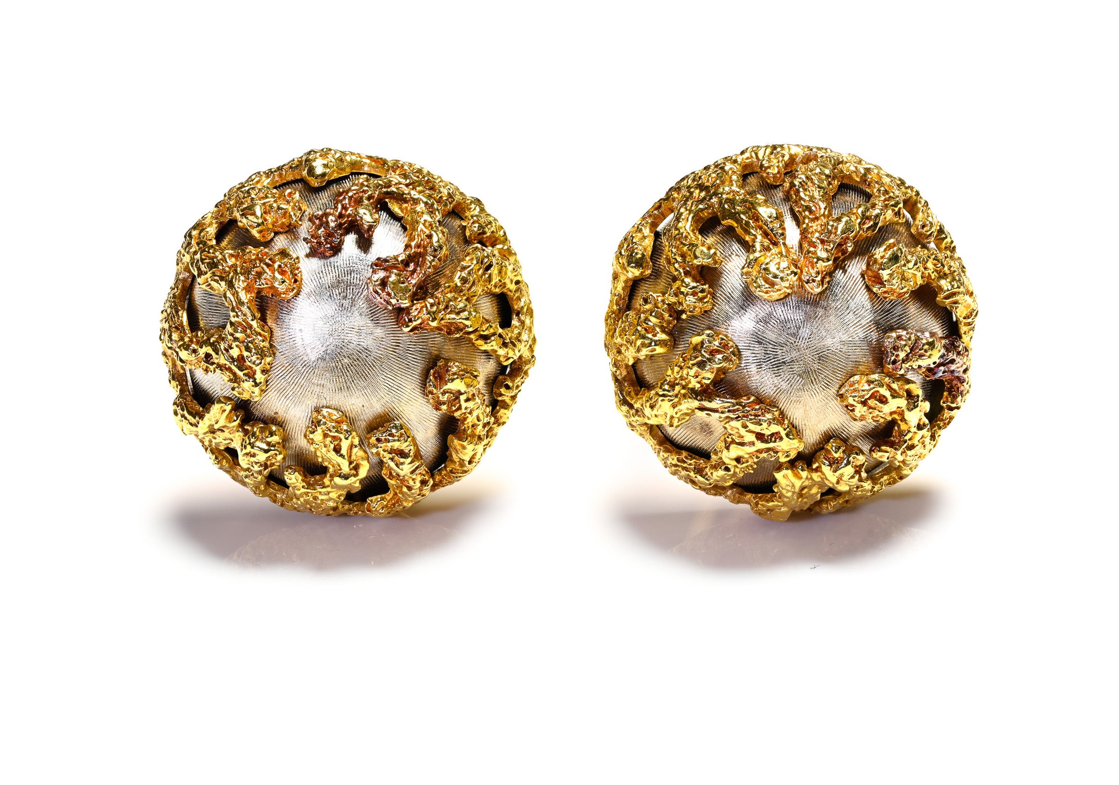 Textured 18K White Yellow Gold Dome Earrings