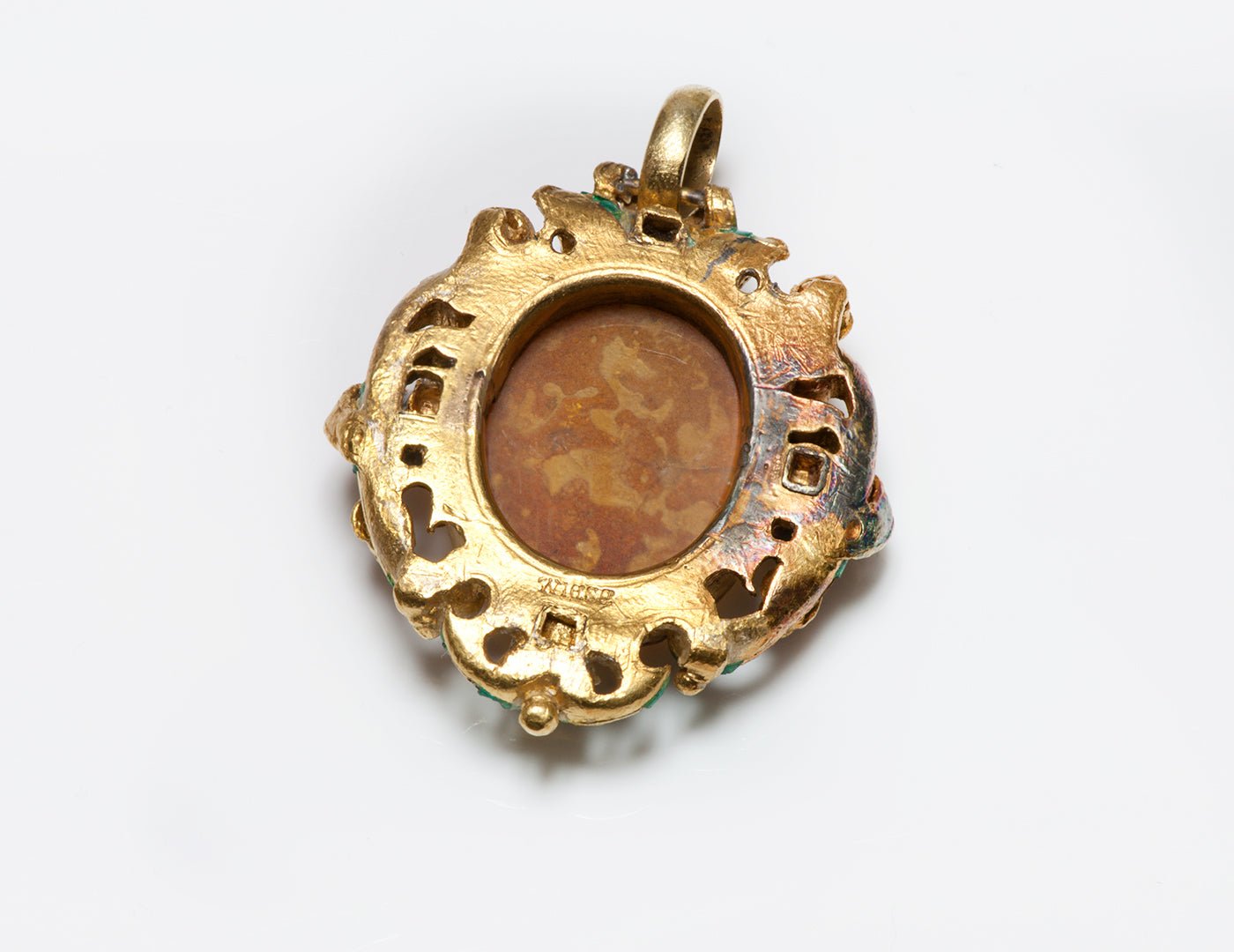 Wiese Antique Gold Diamond Ruby & Enamel Renaissance Revival Cameo Pendant